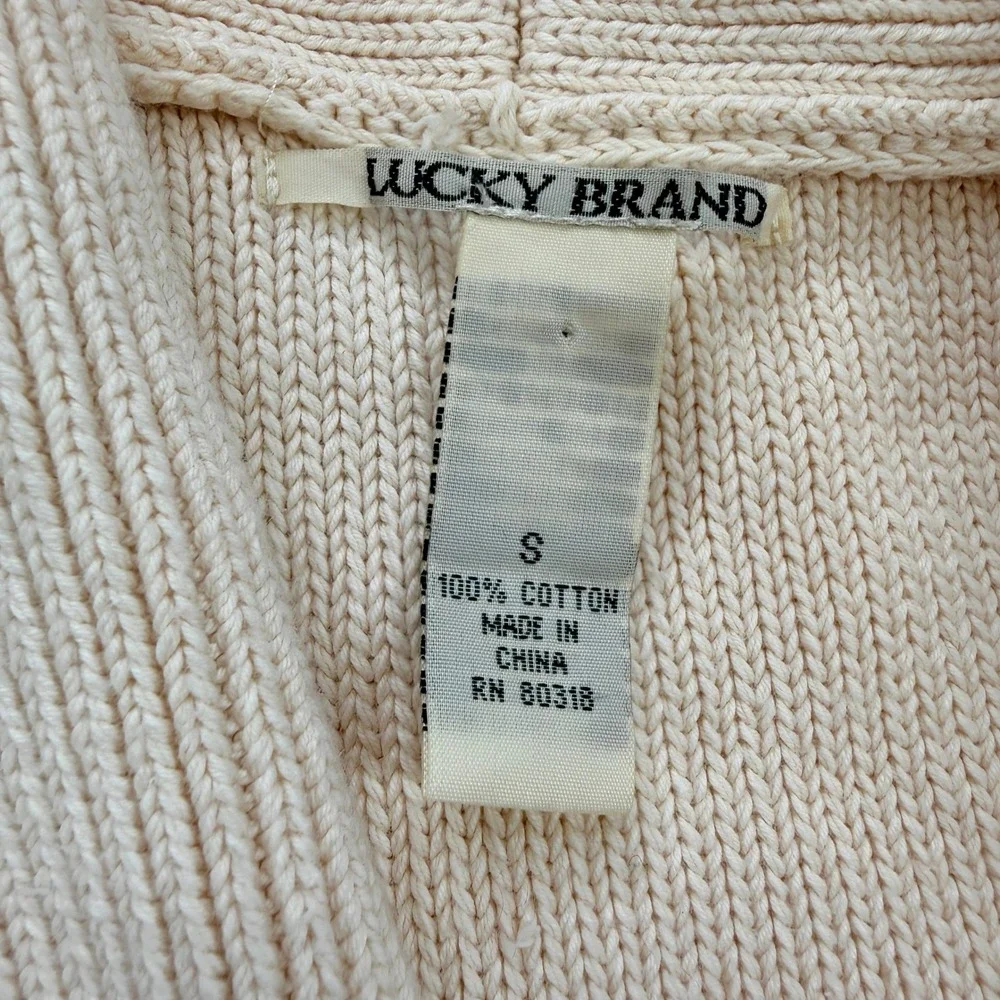 Lucky Brand Cream Shawl Collar Button‎ Front Cotton Knit Cardigan Sweater Small